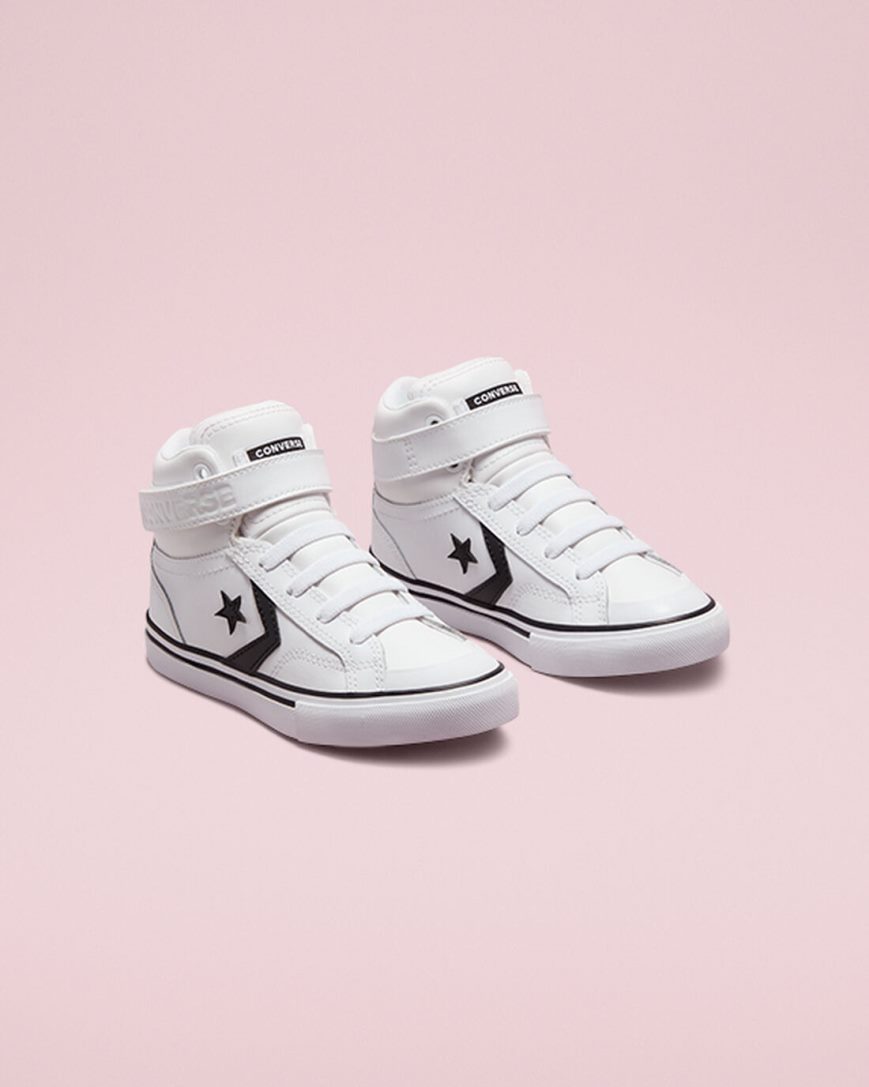 Boys' Converse Pro Blaze Strap Leather High Top Shoes White / Black / White | AU 36408J